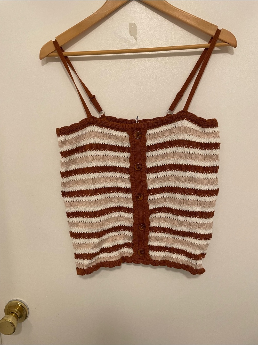 Striped Knit Button-Front Cami Top in Rust and Cream
